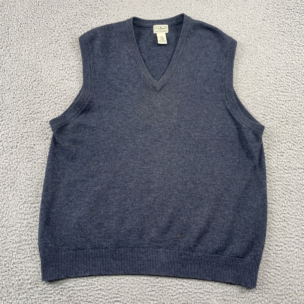 LL Bean Sweater Vest Mens L Blue Lambswool V-Neck Pullover Knit 0 QY80 Classic